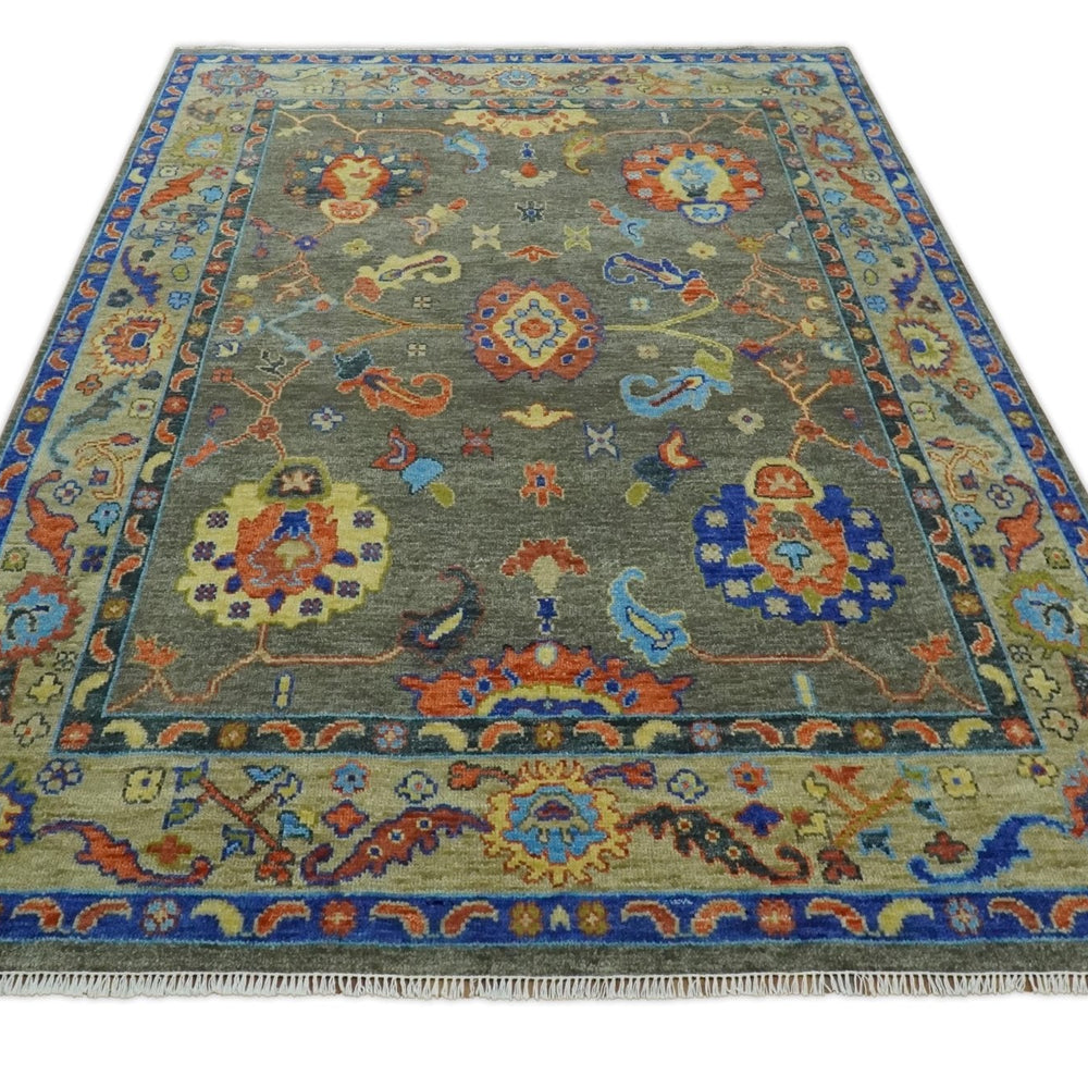 Green and Beige Colorful Hand knotted Traditional Oushak Multi Size wool Area Rug