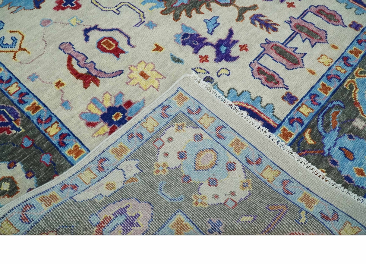 Custom Made Ivory and Gray  Hand knotted Traditional Oushak wool Area Rug