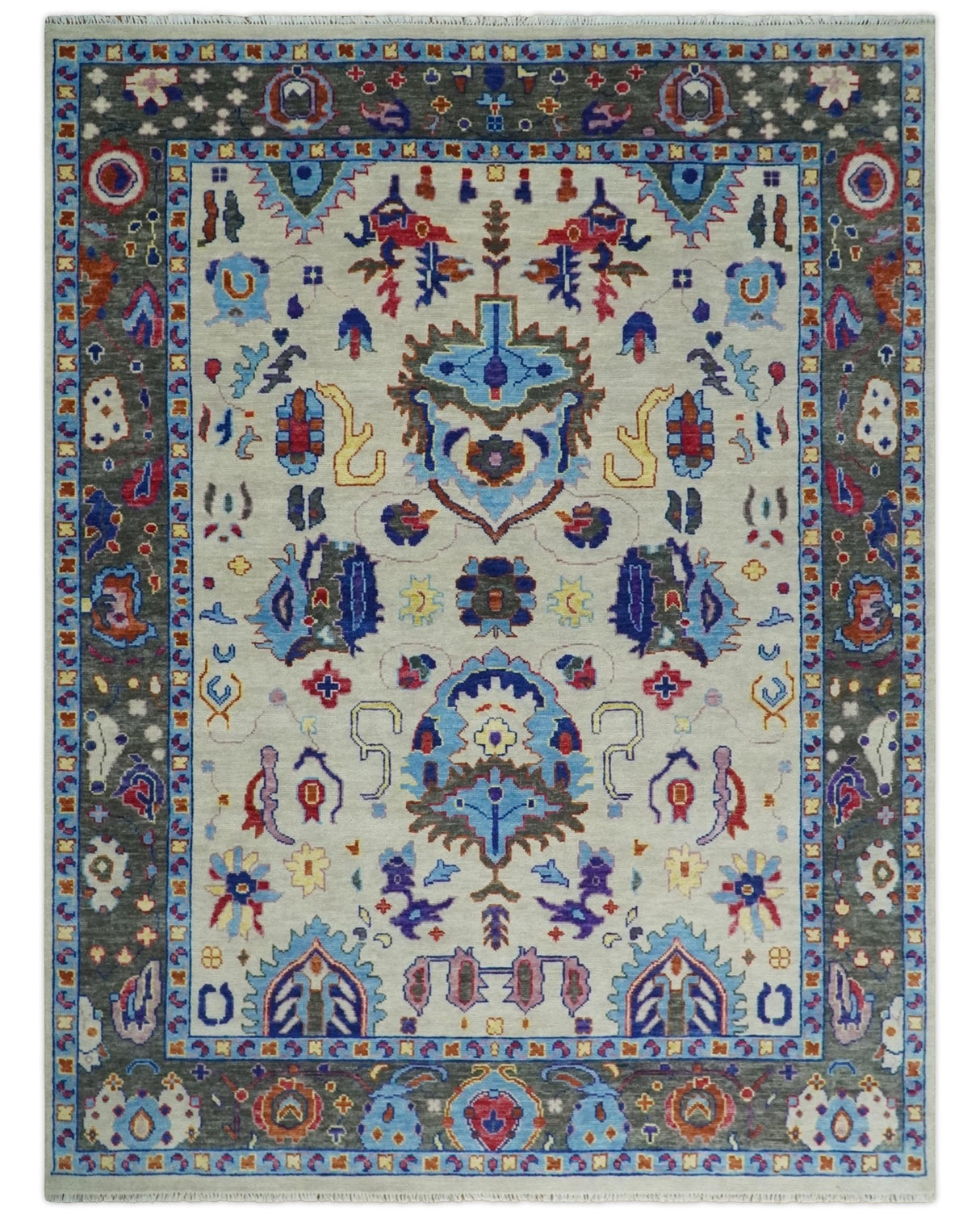 Custom Made Ivory and Gray  Hand knotted Traditional Oushak wool Area Rug