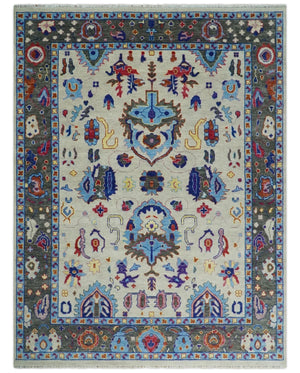 Custom Made Ivory and Gray  Hand knotted Traditional Oushak wool Area Rug