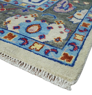 Custom Made Ivory and Gray  Hand knotted Traditional Oushak wool Area Rug