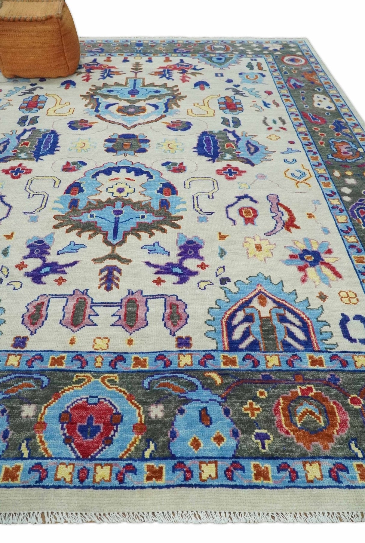 Custom Made Ivory and Gray  Hand knotted Traditional Oushak wool Area Rug