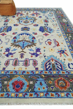 Custom Made Ivory and Gray  Hand knotted Traditional Oushak wool Area Rug