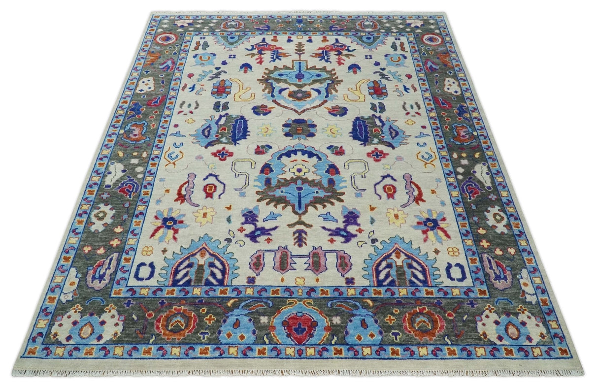 Custom Made Ivory and Gray  Hand knotted Traditional Oushak wool Area Rug