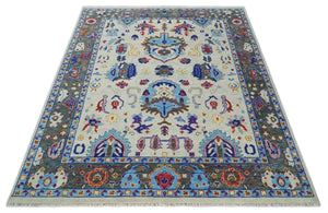 Custom Made Ivory and Gray  Hand knotted Traditional Oushak wool Area Rug