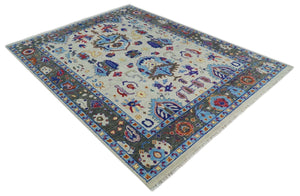 Custom Made Ivory and Gray  Hand knotted Traditional Oushak wool Area Rug