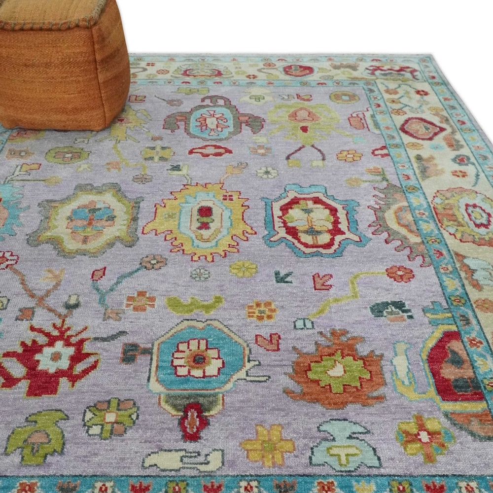 Pink and Beige Vibrant Colorful Hand knotted Traditional Oushak  Area Rug