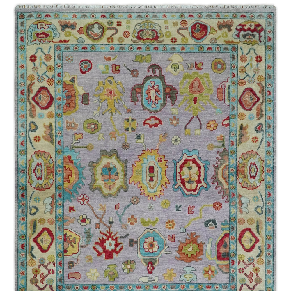 Pink and Beige Vibrant Colorful Hand knotted Traditional Oushak  Area Rug