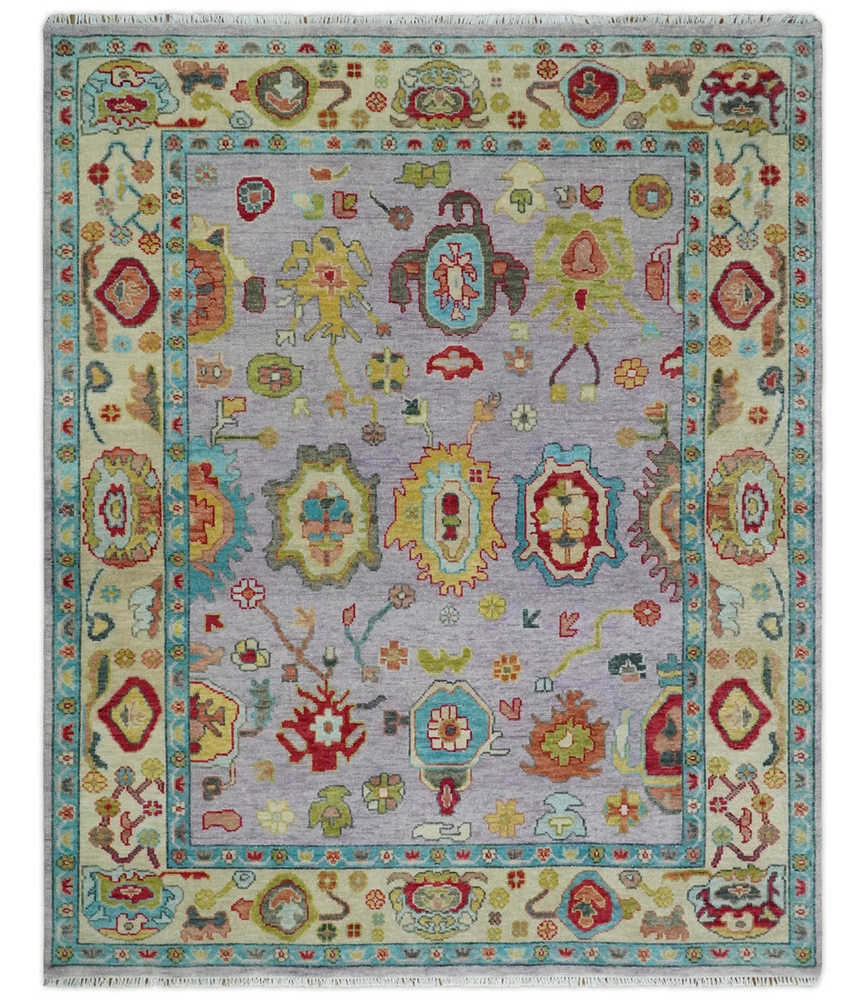 Pink and Beige Vibrant Colorful Hand knotted Traditional Oushak  Area Rug