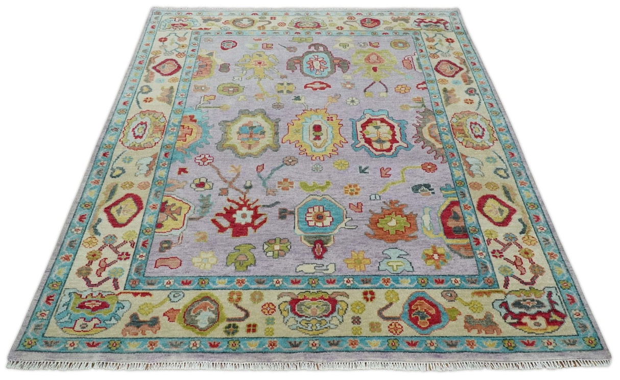 Pink and Beige Vibrant Colorful Hand knotted Traditional Oushak  Area Rug