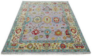 Pink and Beige Vibrant Colorful Hand knotted Traditional Oushak  Area Rug