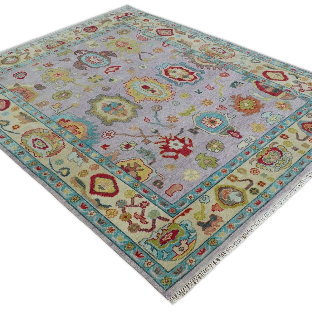 Pink and Beige Vibrant Colorful Hand knotted Traditional Oushak  Area Rug