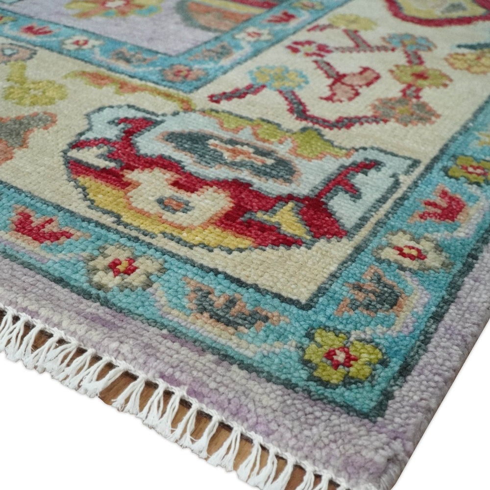 Pink and Beige Vibrant Colorful Hand knotted Traditional Oushak  Area Rug