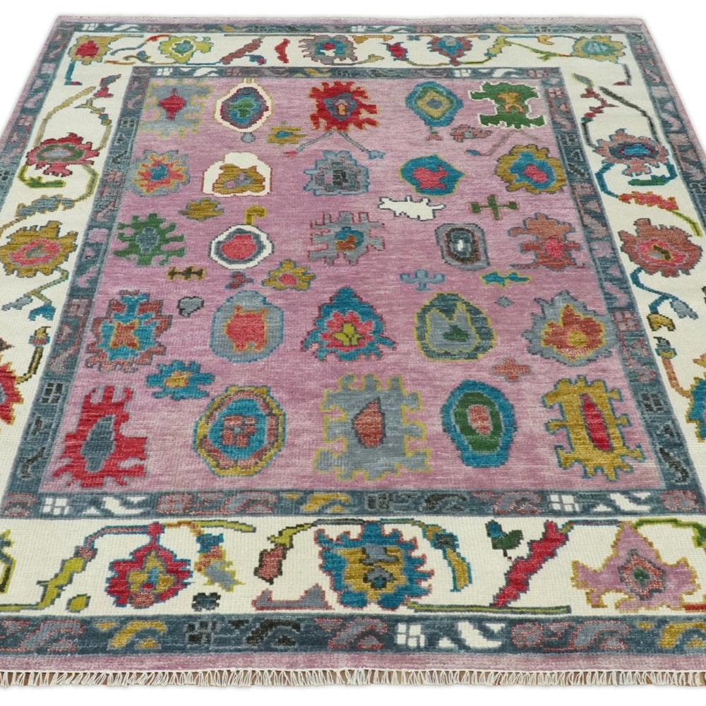 Custom Made Modern Oushak Pink and Ivory Hand knotted Wool Rug