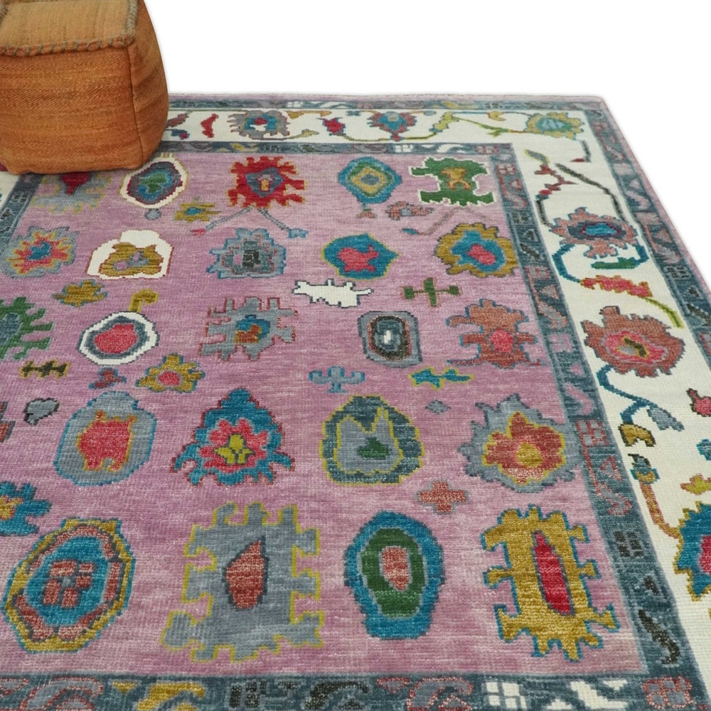 Custom Made Modern Oushak Pink and Ivory Hand knotted Wool Rug