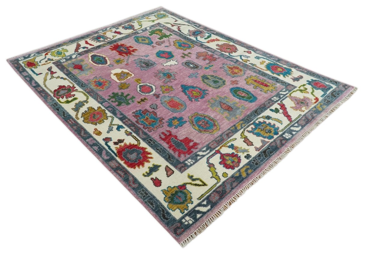 Custom Made Modern Oushak Pink and Ivory Hand knotted Wool Rug