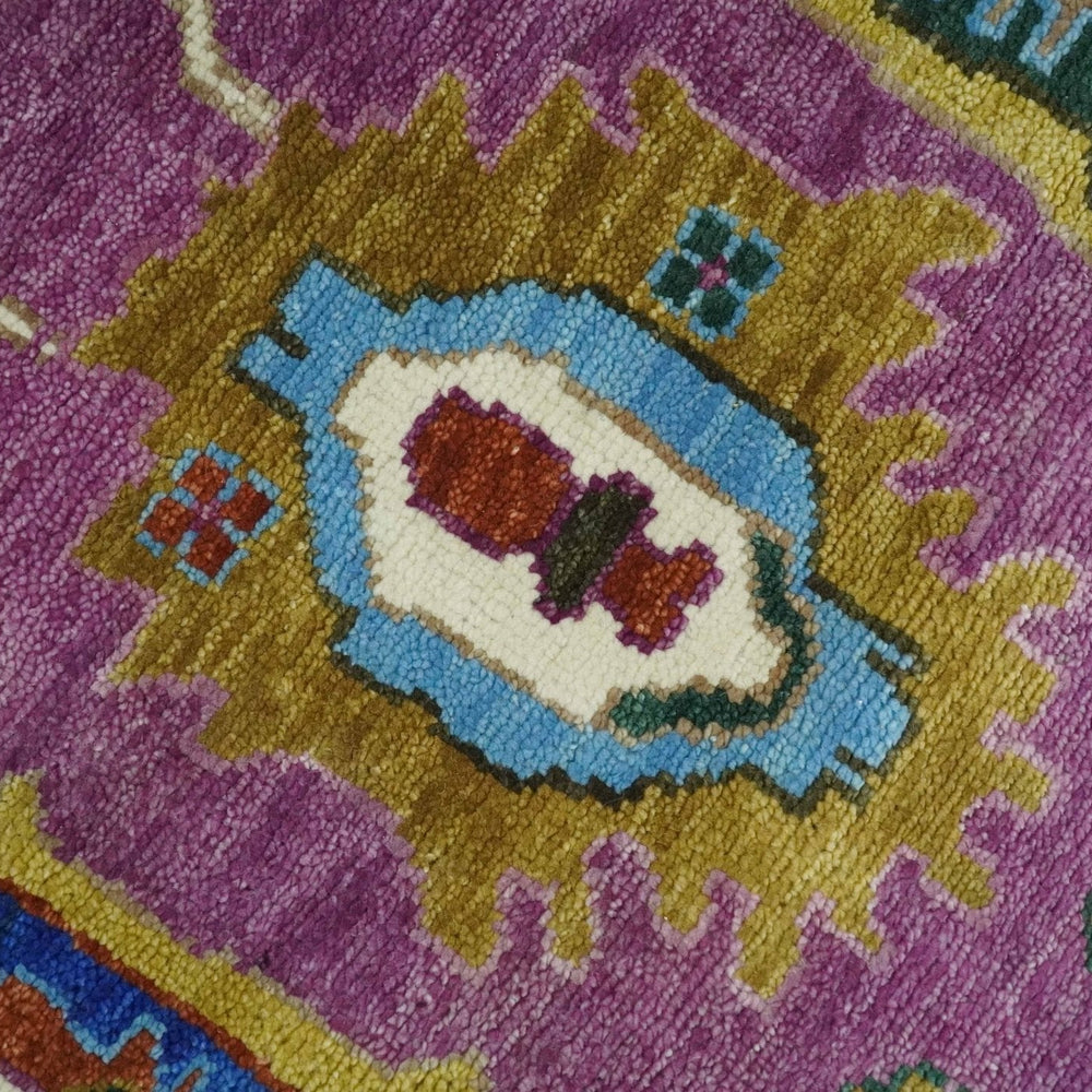 Purple And Ivory Hand knotted Modern Oushak Wool Area Rug