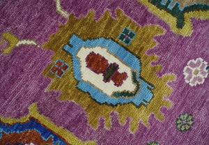 Purple And Ivory Hand knotted Modern Oushak Wool Area Rug