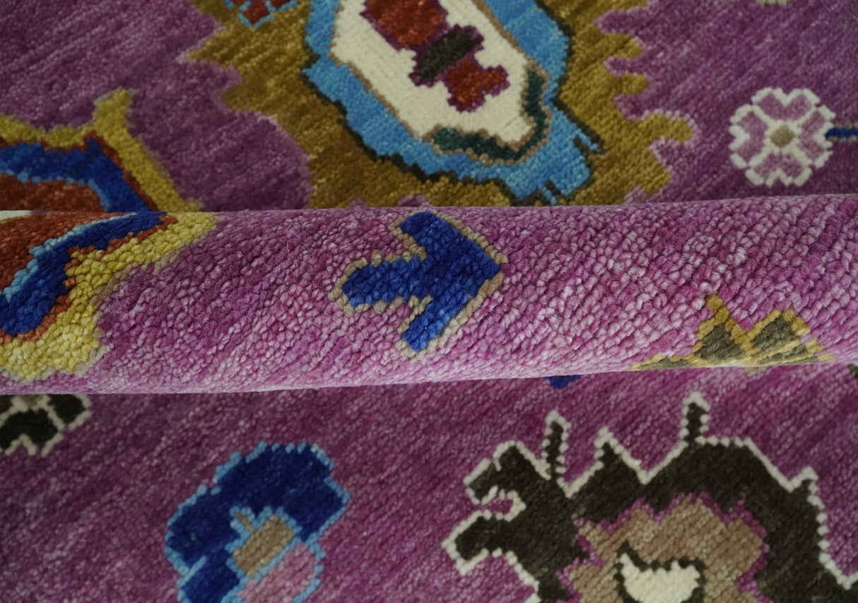Purple And Ivory Hand knotted Modern Oushak Wool Area Rug