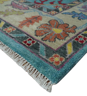 Traditional Blue and Beige Hand knotted Oushak Custom Made Wool Area Rug