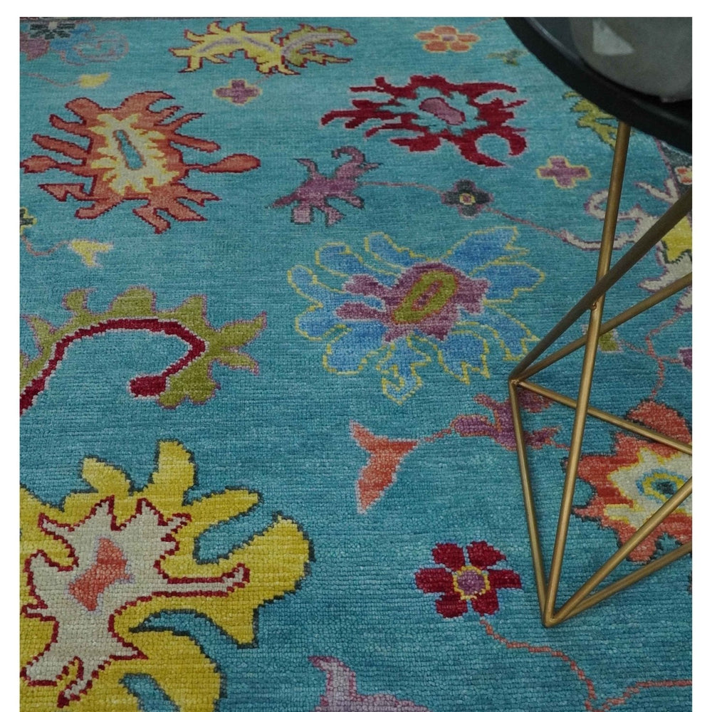 Traditional Blue and Beige Hand knotted Oushak Custom Made Wool Area Rug