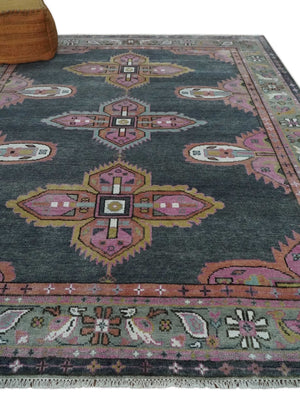 6x9 and 8x10 Hand Knotted Gray, Silver and Pink Traditional Wool Area Rug