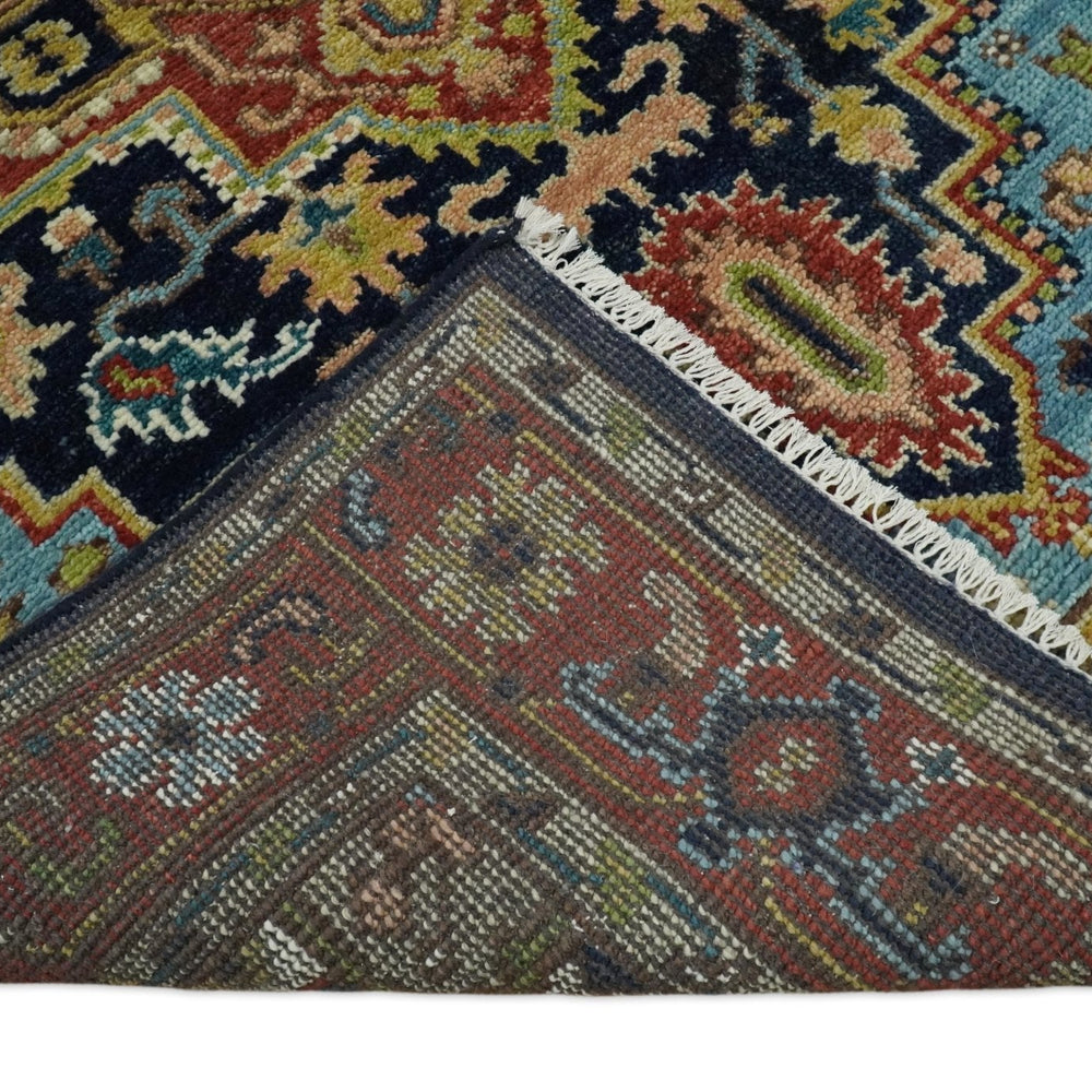 Custom Made Traditional Blue and Rust Hand Knotted Wool Area Rug