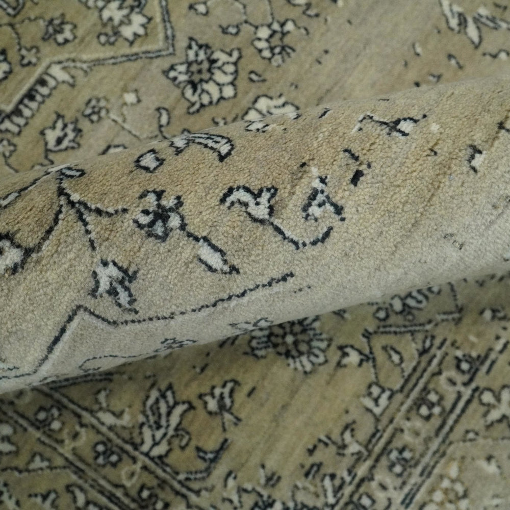 6x9 Fine Hand Knotted Beige and Black Traditional Vintage Persian Style Antique Wool Rug