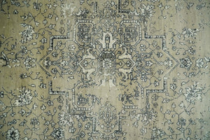 6x9 Fine Hand Knotted Beige and Black Traditional Vintage Persian Style Antique Wool Rug