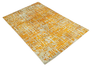 6x9 Gold and Ivory Modern Abstract Recycled wool Area Rug