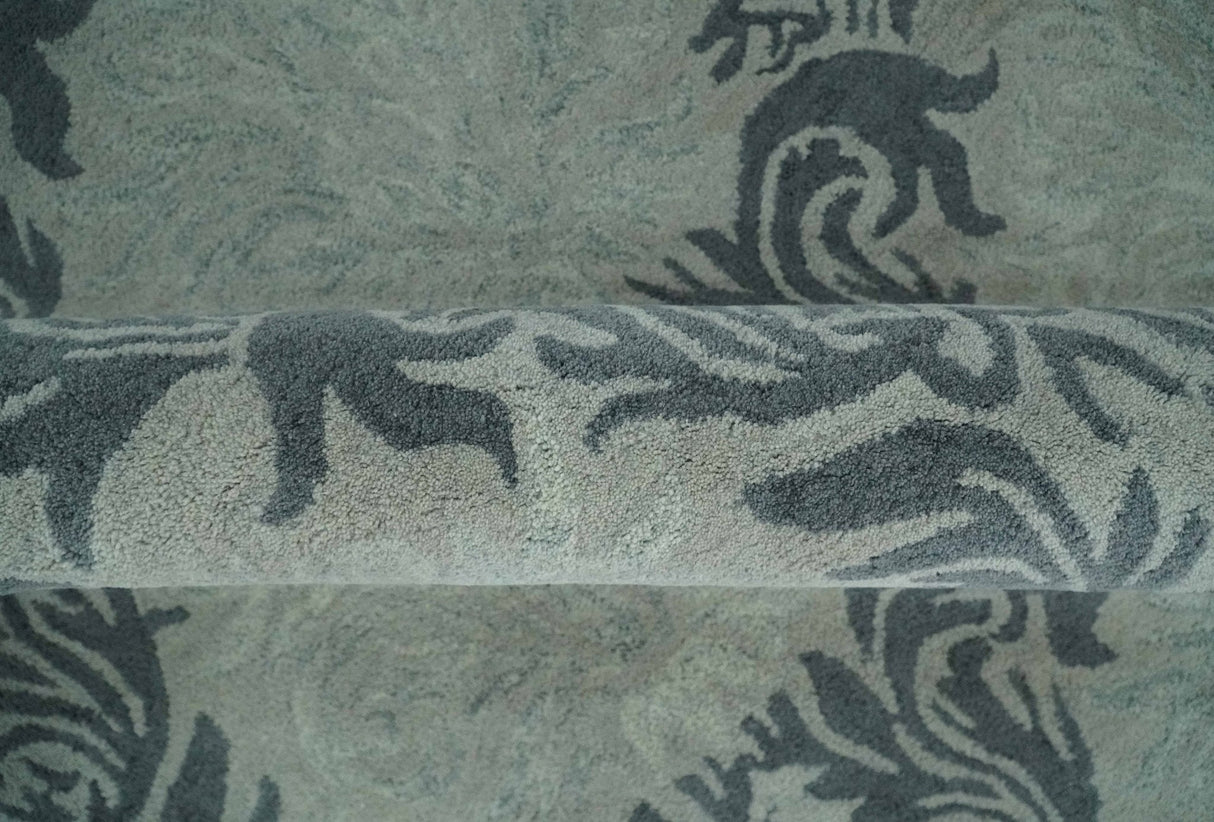6x9 Gray and Charcoal Ikat Pattern Hand Tufted Wool Area Rug