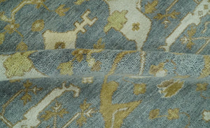 6x9 Hand Knotted Gray, Olive and Ivory Traditional Oriental Oushak wool area rug