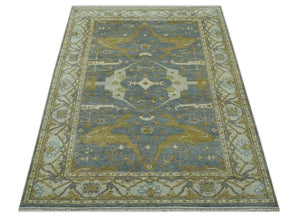 6x9 Hand Knotted Gray, Olive and Ivory Traditional Oriental Oushak wool area rug