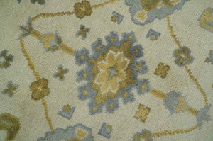 6x9 Hand Knotted Ivory, Gray and Mustard Traditional Oriental Oushak wool rug