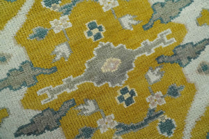 6x9 Mustard, Ivory and Gray Hand Knotted Traditional Oriental Oushak wool area rug