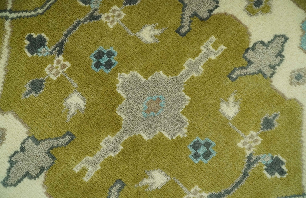 6x9 Olive and Ivory Hand Knotted Traditional Oriental Oushak wool area rug