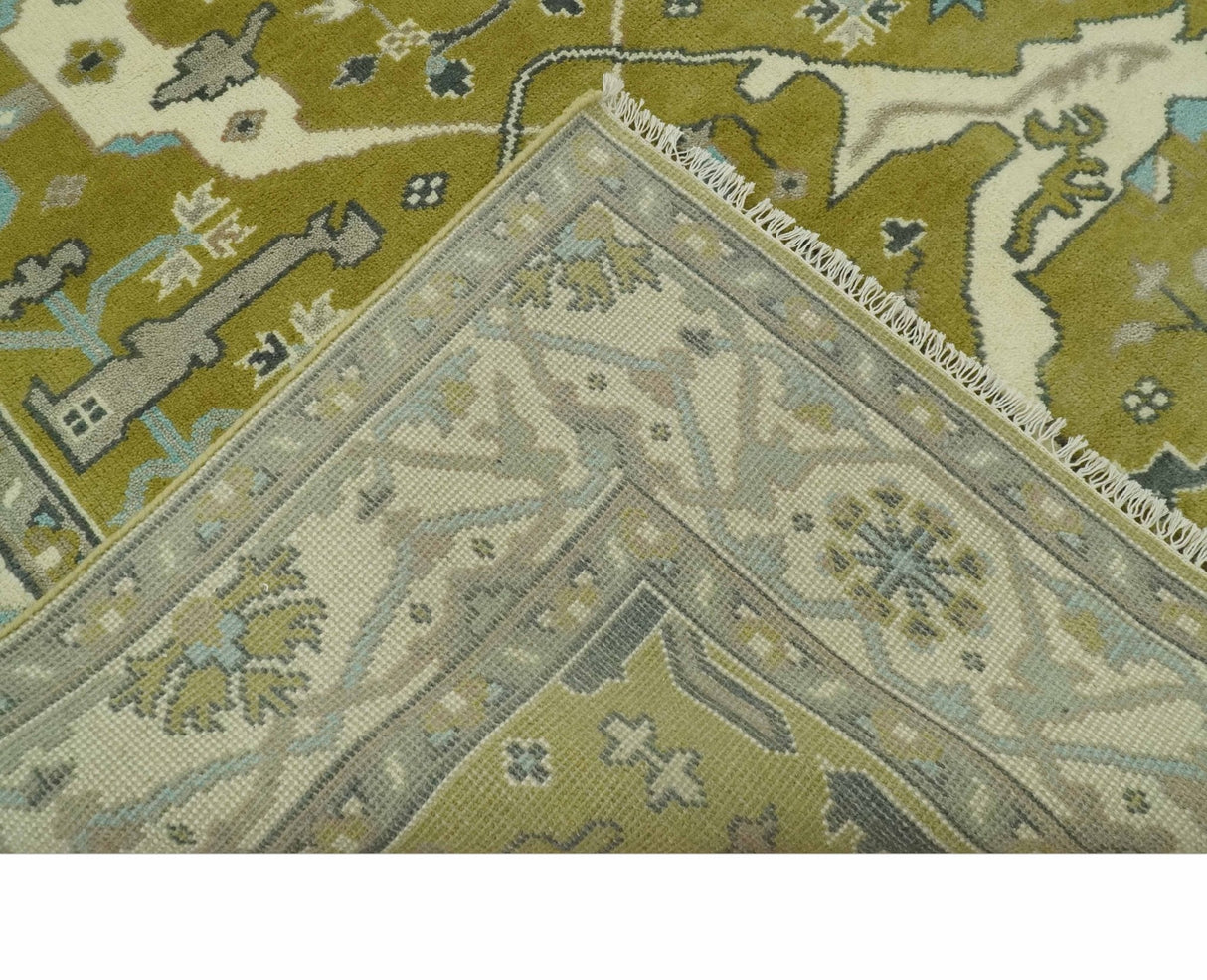6x9 Olive and Ivory Hand Knotted Traditional Oriental Oushak wool area rug