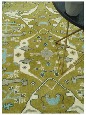 6x9 Olive and Ivory Hand Knotted Traditional Oriental Oushak wool area rug