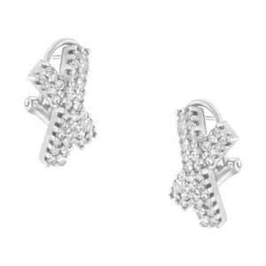14K White Gold 2.0 Cttw Round-Brilliant Cut Diamond Domed X Shaped Omega Back Stud Earrings (H-I Color, I1-I2 Clarity)