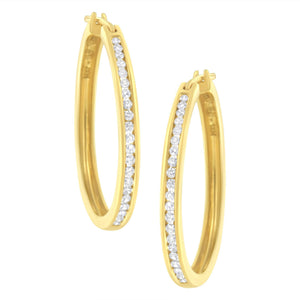 14K Yellow Gold 1/2 cttw Channel Set Diamond Classic Hoop Earrings (I-J Color, SI2-I1 Clarity)