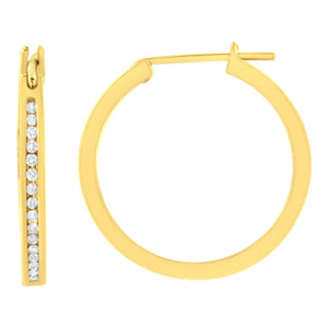 10K Yellow Gold 1/4 cttw Channel Set Diamond Hoop Earrings (I-J Clarity, I2-I3 Color)