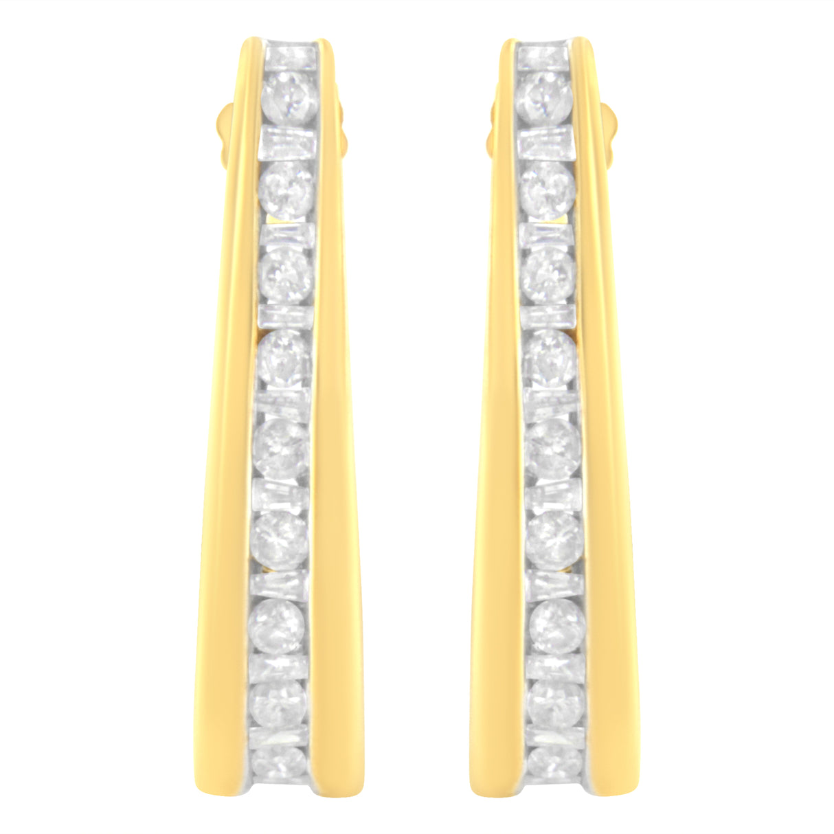 10K Yellow Gold 1 cttw Channel Set Diamond J-Hoop Earrings (H-I Clarity, I1-I2 Color)