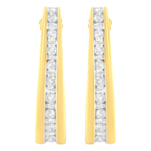 10K Yellow Gold 1 cttw Channel Set Diamond J-Hoop Earrings (H-I Clarity, I1-I2 Color)