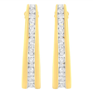 10K Yellow Gold 1 cttw Channel Set Diamond J-Hoop Earrings (H-I Clarity, I1-I2 Color)