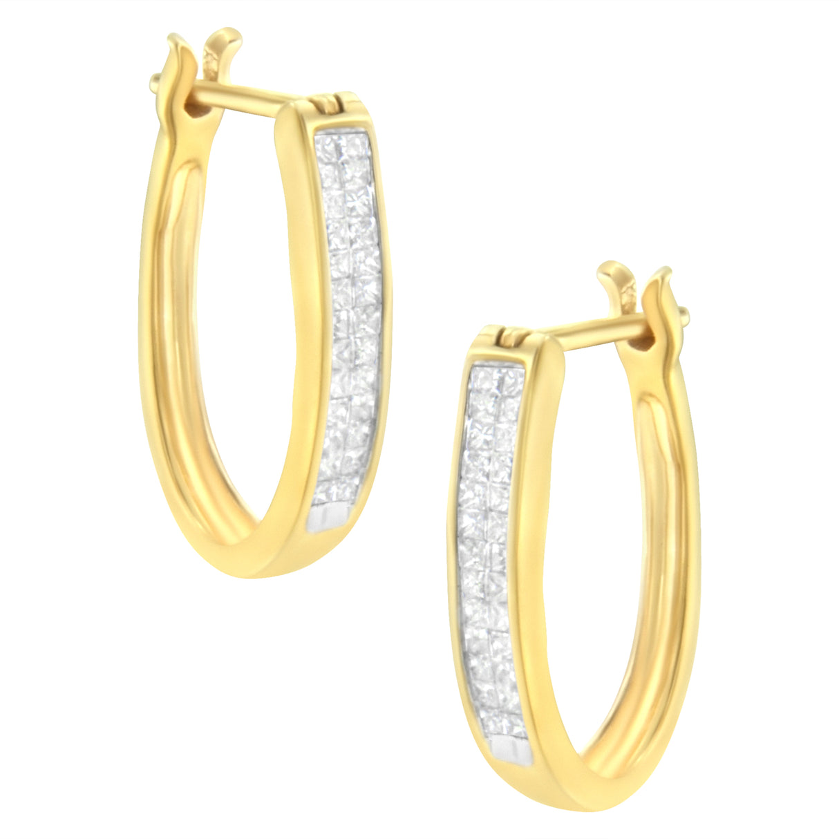 10K Yellow Gold 1/2 Cttw Invisible Set Princess-cut Diamond Hoop Earrings (H-I Color, SI2-I1 Clarity)