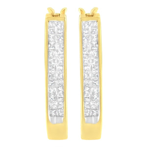 10K Yellow Gold 1/2 Cttw Invisible Set Princess-cut Diamond Hoop Earrings (H-I Color, SI2-I1 Clarity)