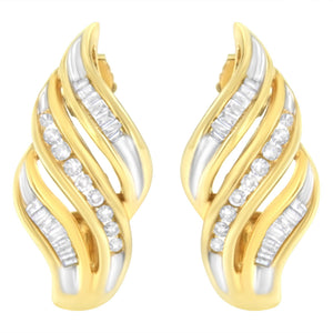 10K Yellow Gold 1/2ct TW Diamond Spiral Drop and Dangle Earrings (J-K Clarity, I1-I2 Color)