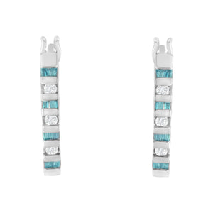 10k White Gold Treated Blue Diamond Hoop Earrings (0.25 cttw, I-J Color, I2-I3 Clarity)