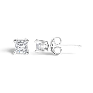 .925 Sterling Silver 1/4 Cttw Princess-Cut Diamond Solitaire Stud Earrings (H-I Color, I3 Clarity)
