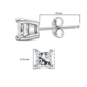 .925 Sterling Silver 1/4 Cttw Princess-Cut Diamond Solitaire Stud Earrings (H-I Color, I3 Clarity)